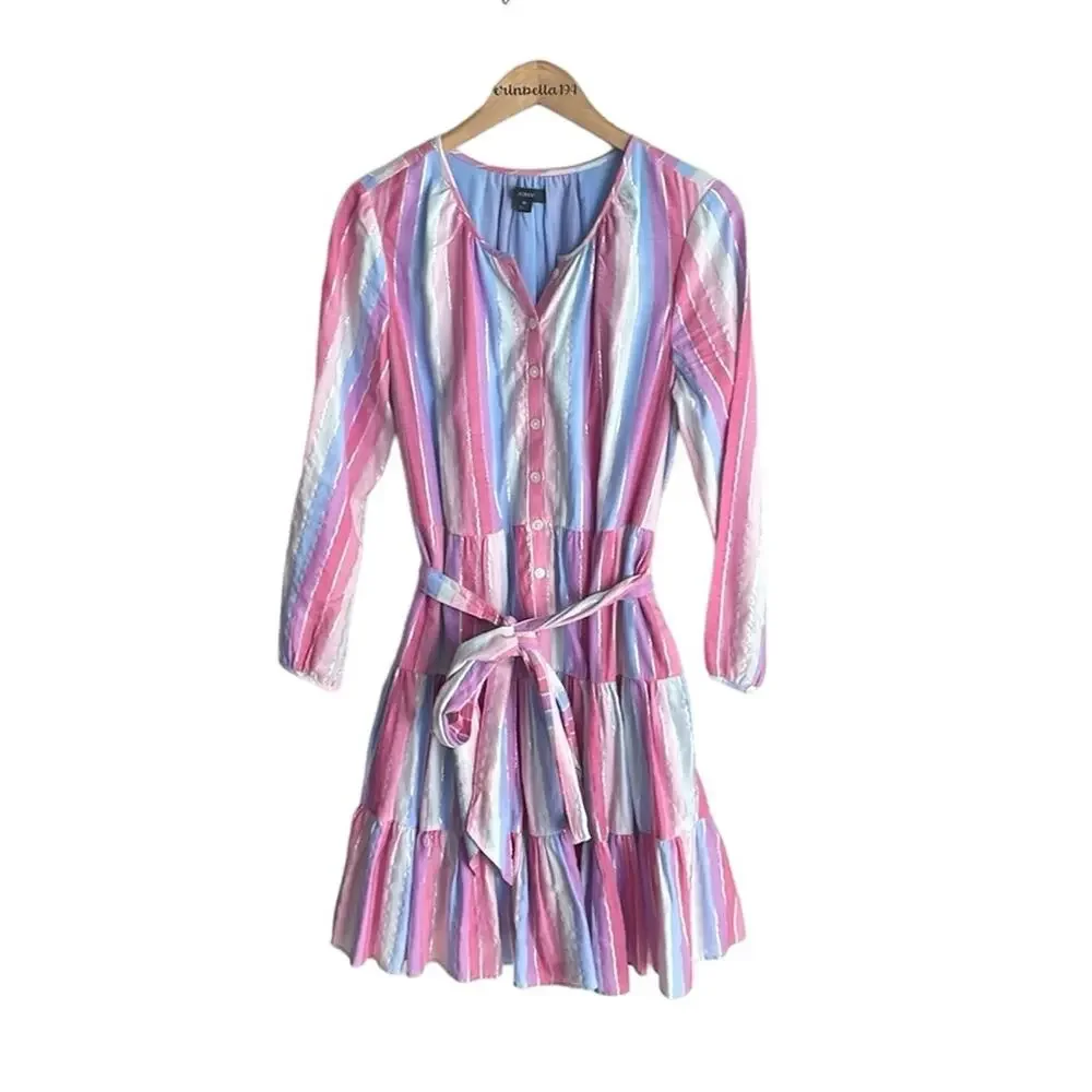 J.Crew Belted button-up dress in pastel stripe